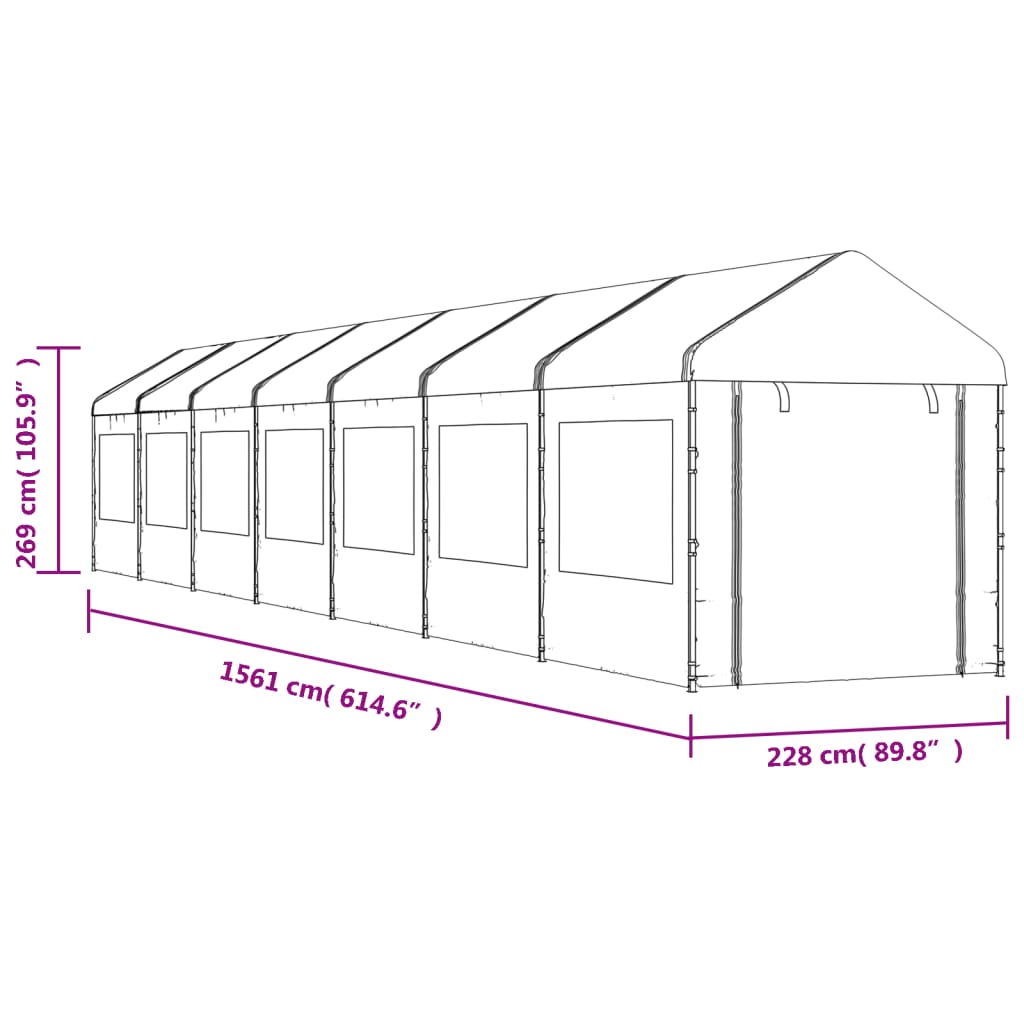 Paviljon s streho bel 15,61x2,28x2,69 m polietilen