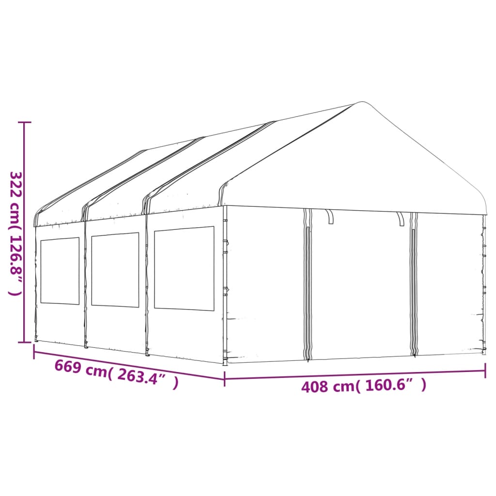 Paviljon s streho bel 6,69x4,08x3,22 m polietilen