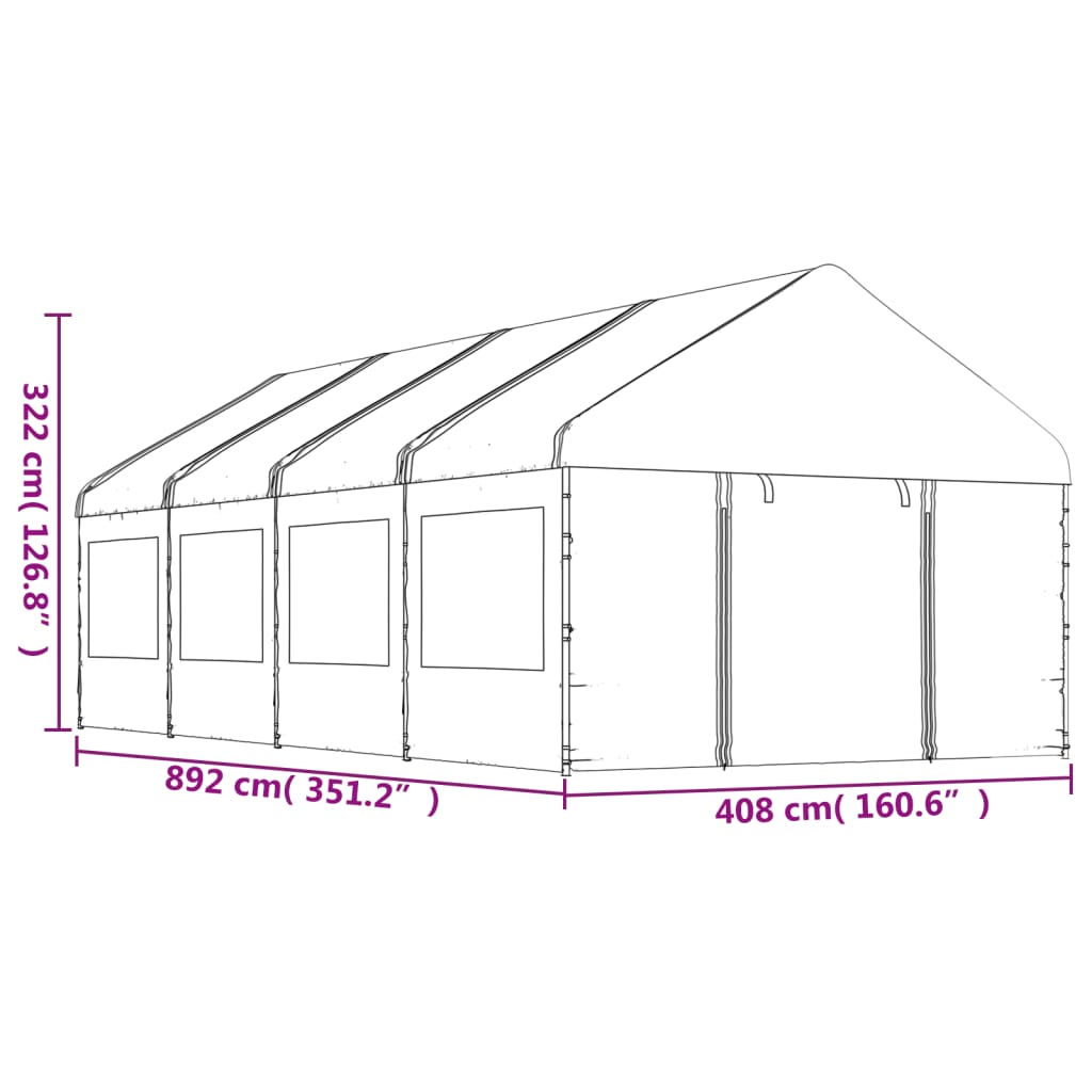 Paviljon s streho bel 8,92x4,08x3,22 m polietilen