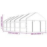 Paviljon s streho bel 11,15x4,08x3,22 m polietilen