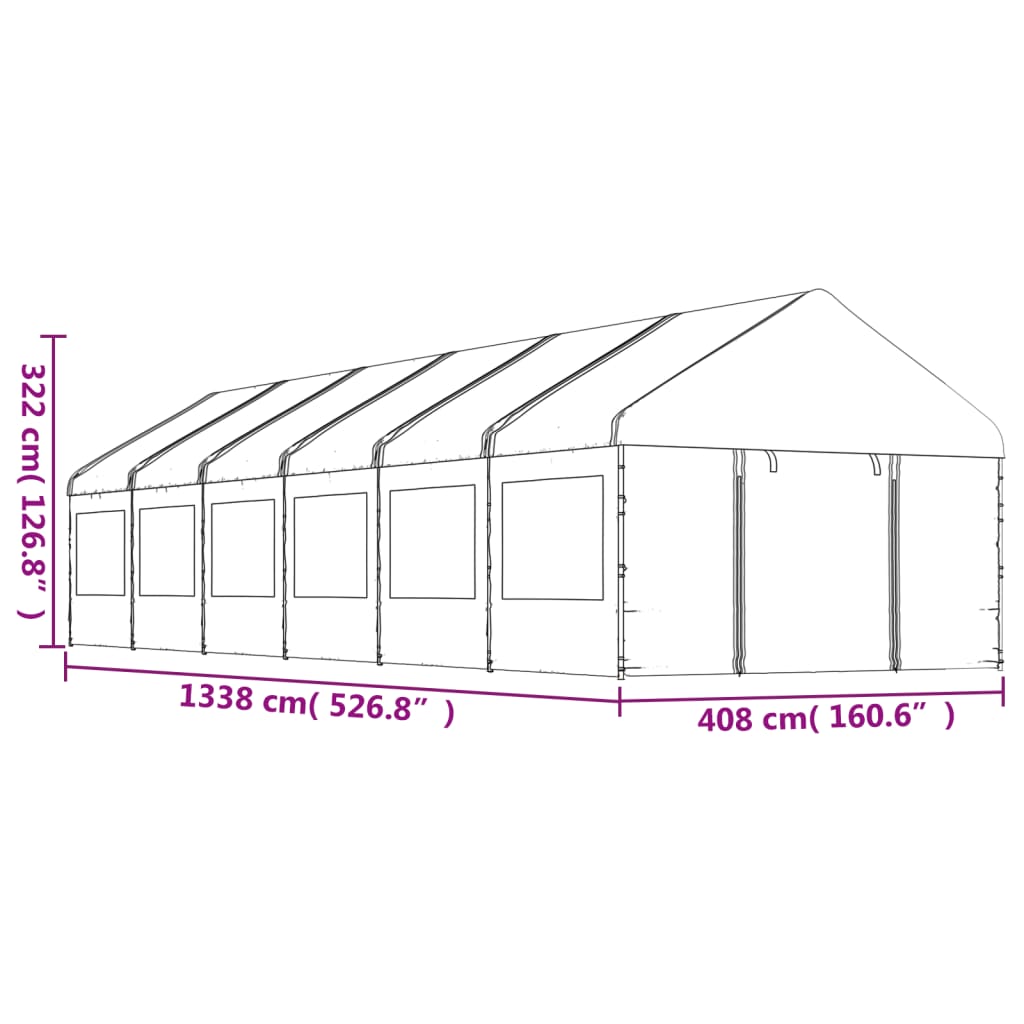 Paviljon s streho bel 13,38x4,08x3,22 m polietilen