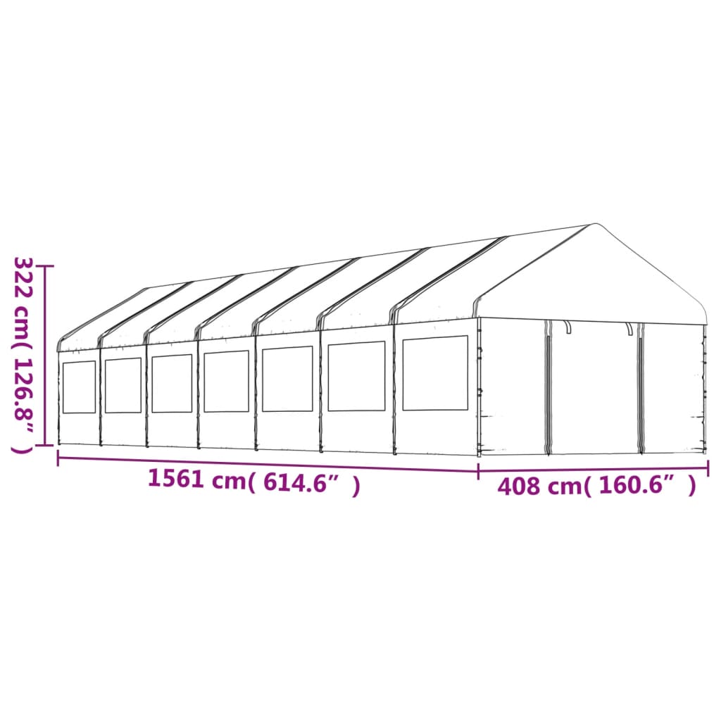 Paviljon s streho bel 15,61x4,08x3,22 m polietilen