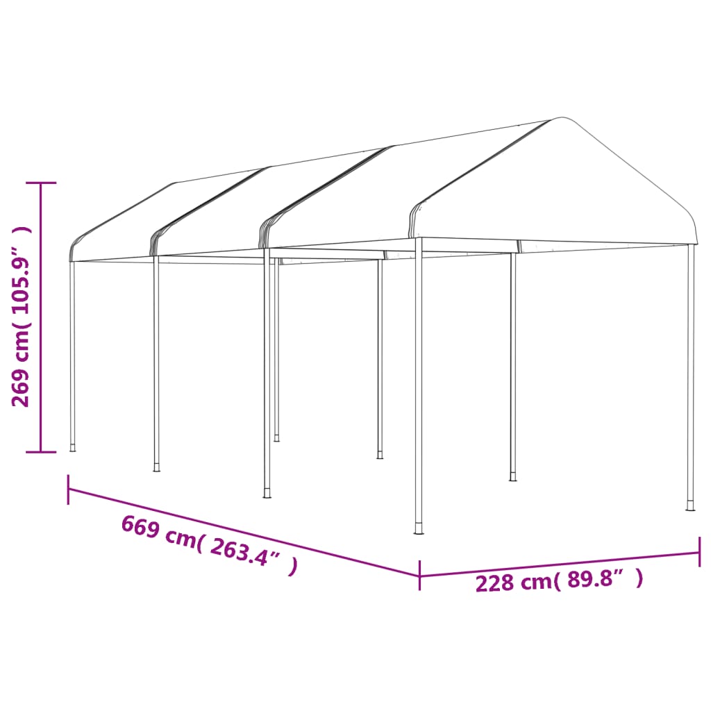 Paviljon s streho bel 6,69x2,28x2,69 m polietilen