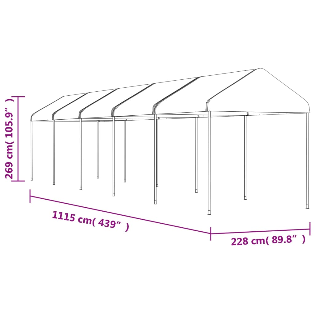 Paviljon s streho bel 11,15x2,28x2,69 m polietilen