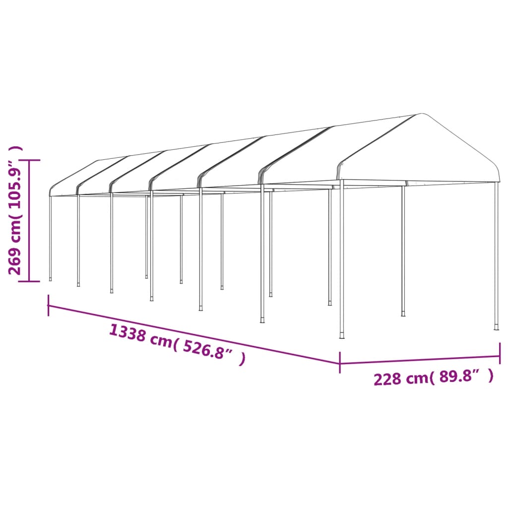 Paviljon s streho bel 13,38x2,28x2,69 m polietilen