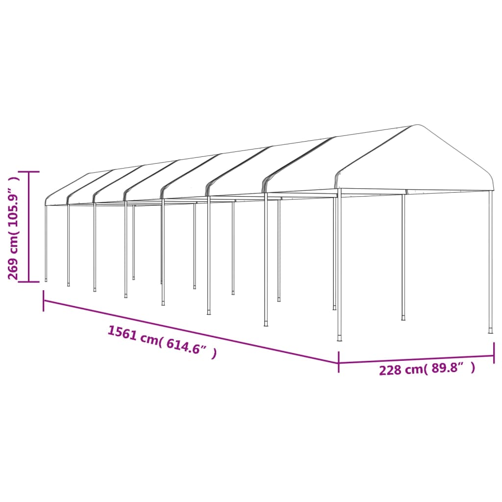 Paviljon s streho bel 15,61x2,28x2,69 m polietilen