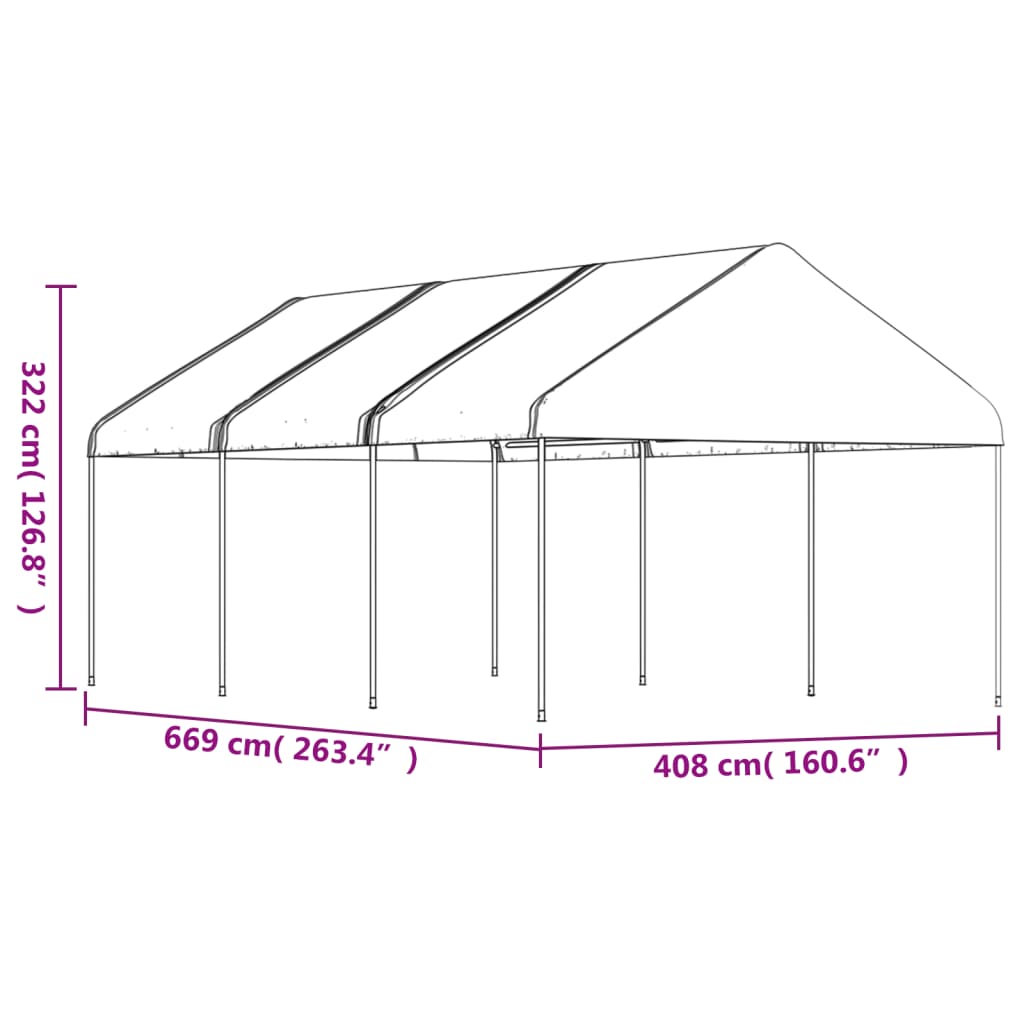 Paviljon s streho bel 6,69x4,08x3,22 m polietilen