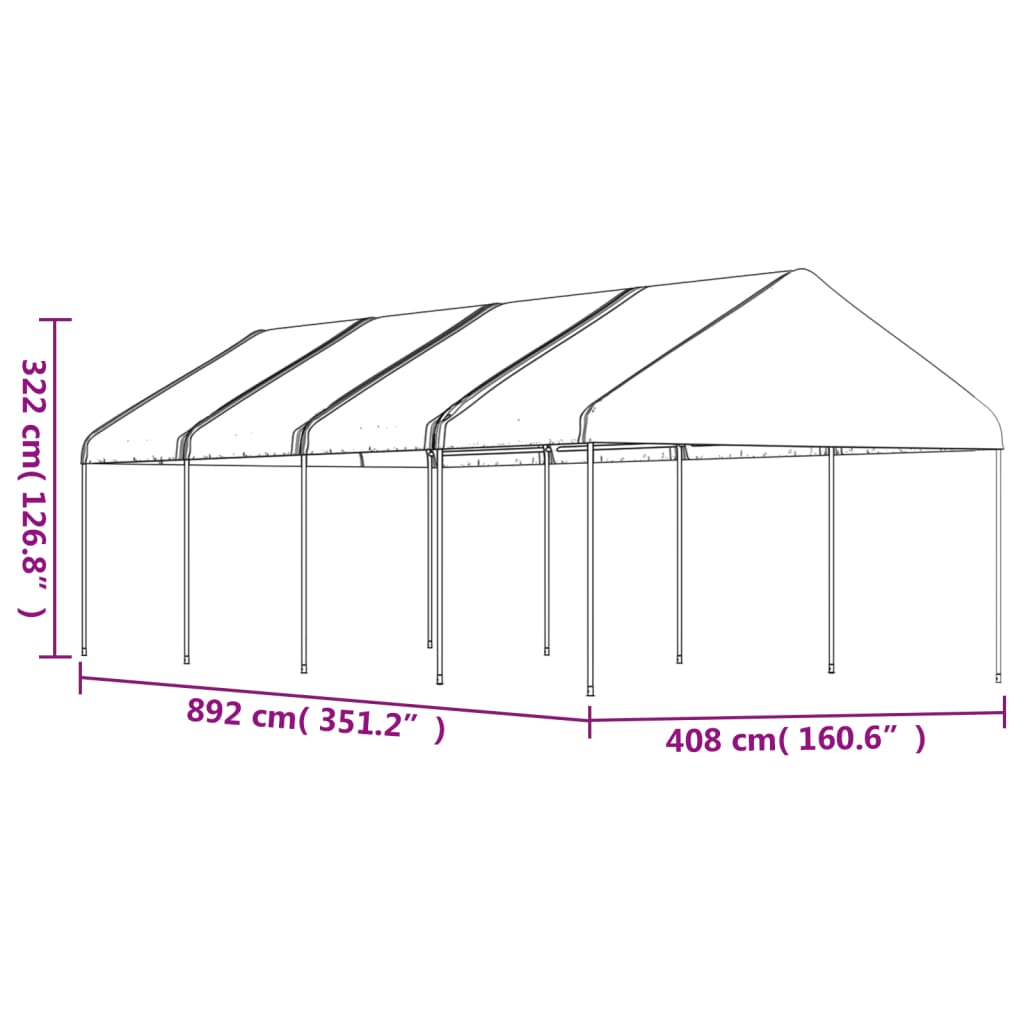 Paviljon s streho bel 8,92x4,08x3,22 m polietilen