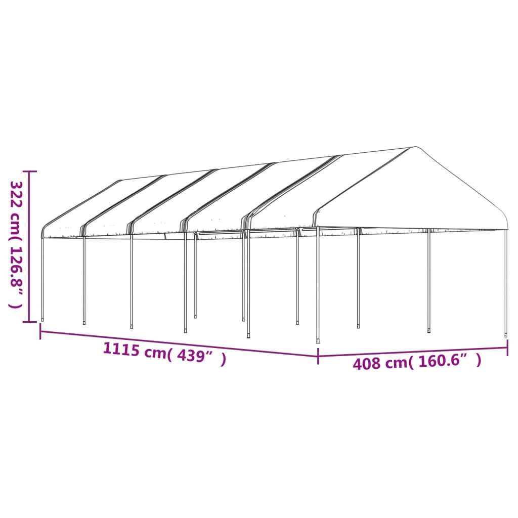 Paviljon s streho bel 11,15x4,08x3,22 m polietilen