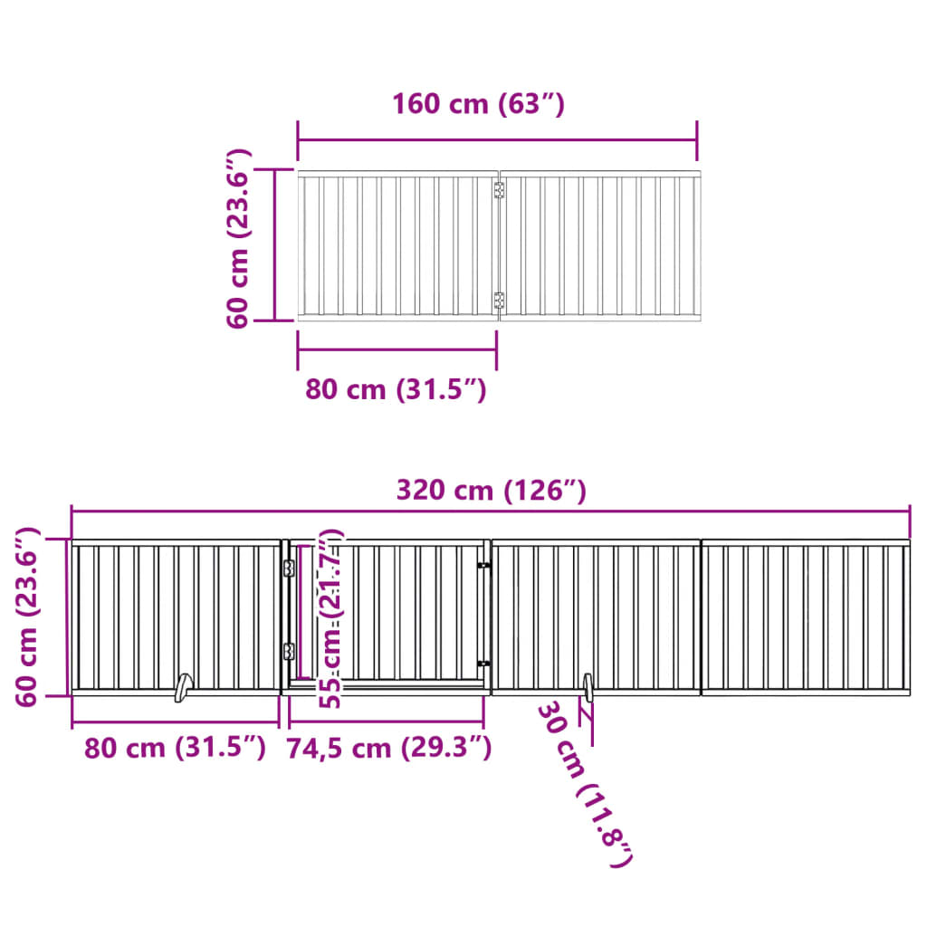 Ograda za pse z vrati zložljiva 6 panelov rjava 480 cm les