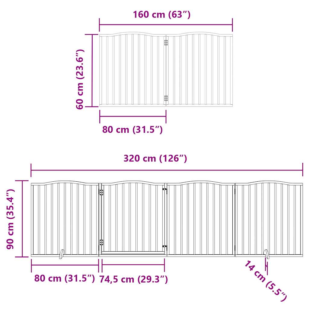 Ograda za pse z vrati zložljiva 6 panelov rjava 480 cm les