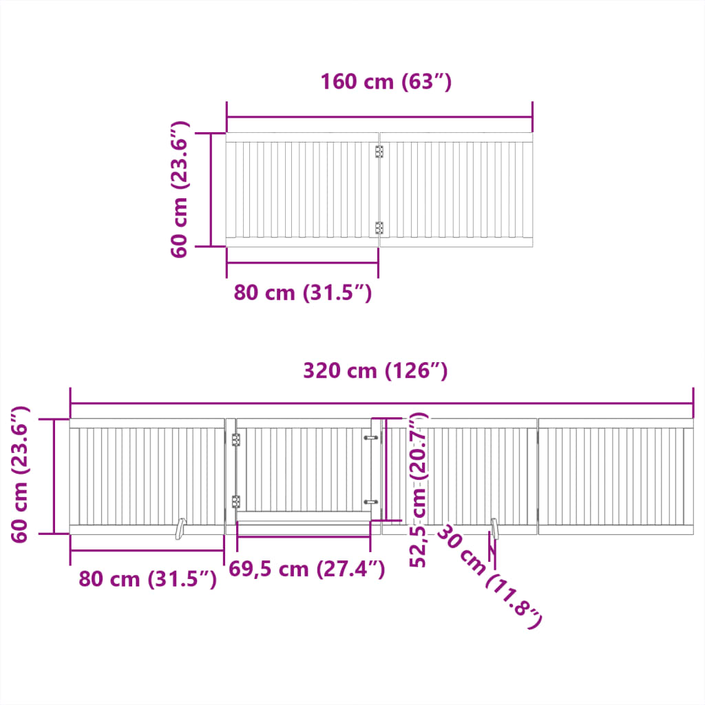 Ograda za pse z vrati zložljiva 6 panelov 480 cm topolovina