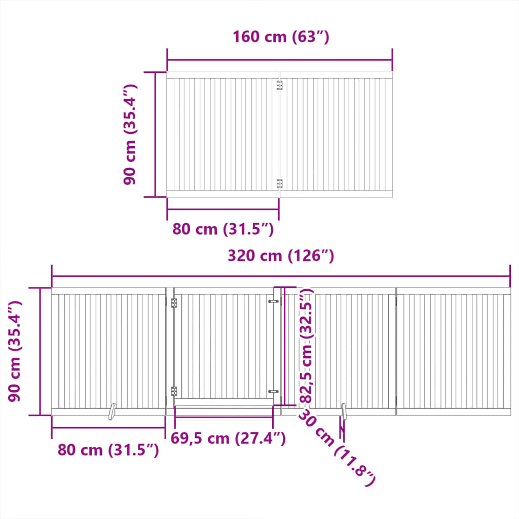 Ograda za pse z vrati zložljiva 6 panelov 480 cm topolovina