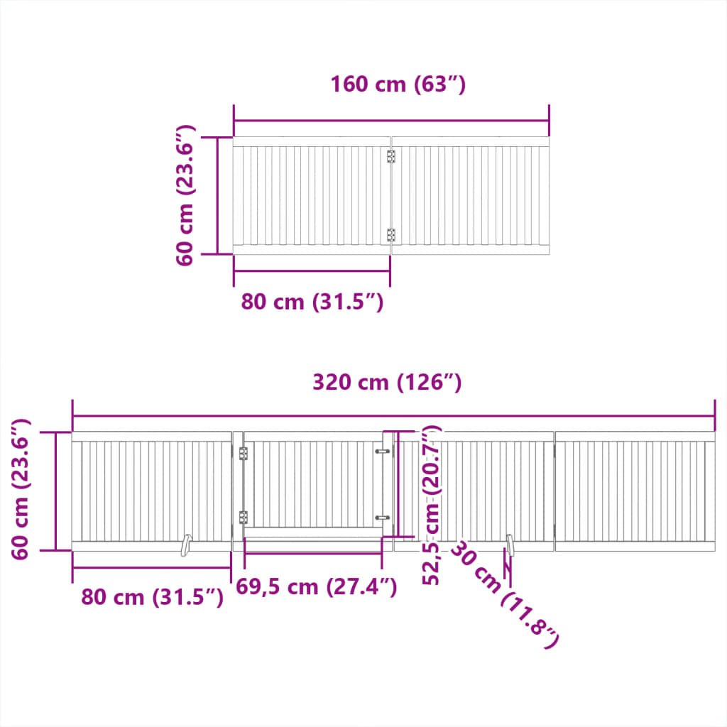 Ograda za pse z vrati zložljiva 8 panelov bela 640 cm les