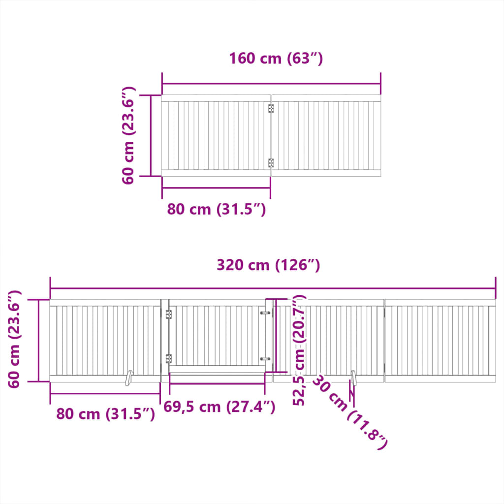 Ograda za pse z vrati zložljiva 12 panelov bela 960 cm les