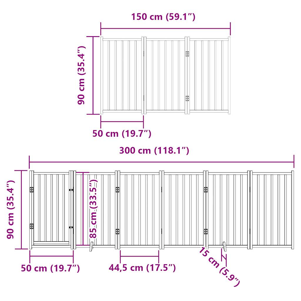 Ograda za pse z vrati zložljiva 9 panelov 450 cm topolovina