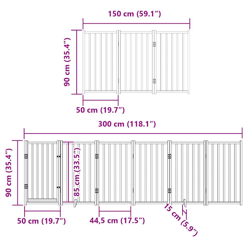 Ograda za pse z vrati zložljiva 15 panelov bela 750 cm les