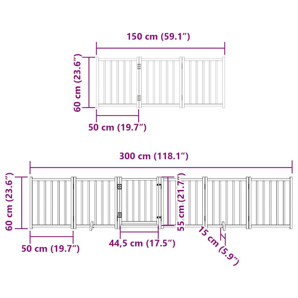 Ograda za pse z vrati zložljiva 9 panelov rjava 450 cm les