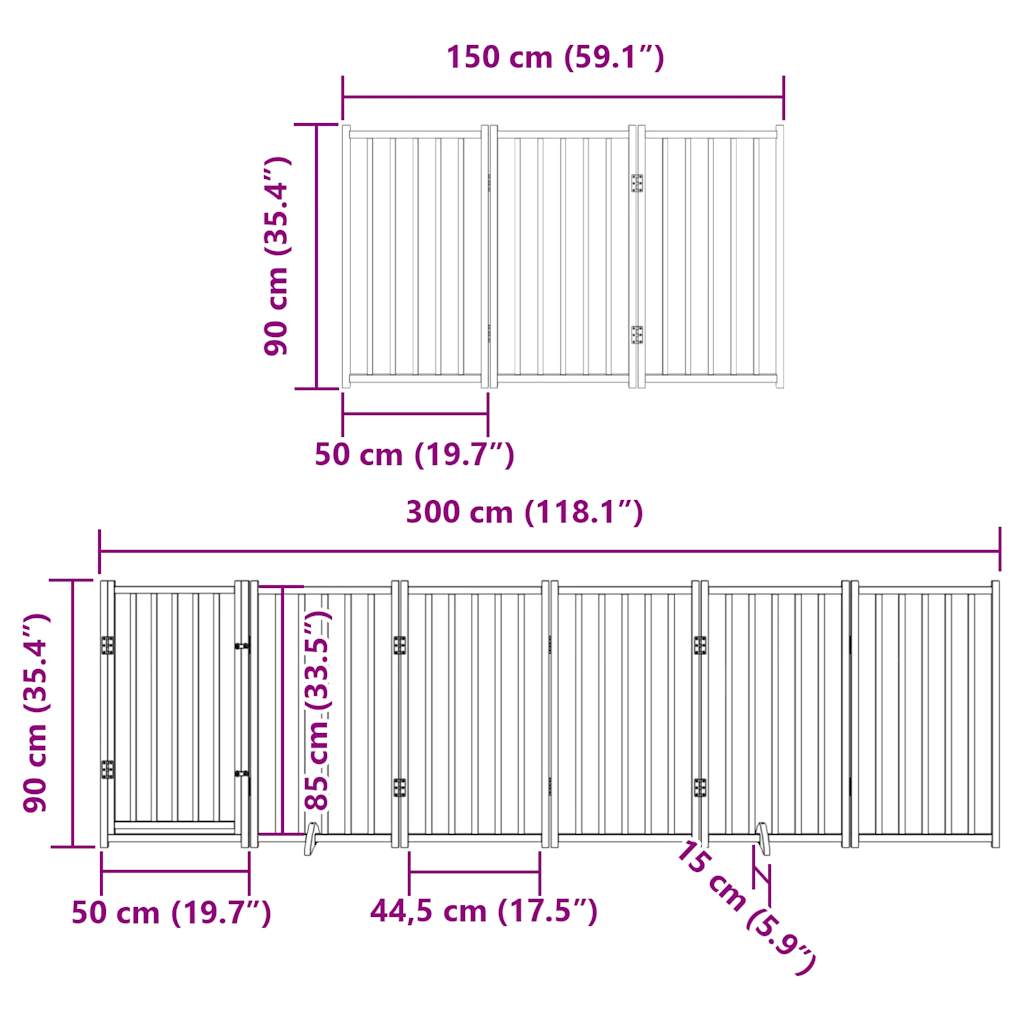 Ograda za pse z vrati zložljiva 12 panelov rjava 600 cm les