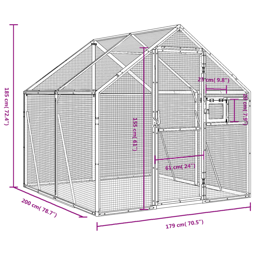 Ptičnica srebrna 1,79x2x1,85 m aluminij