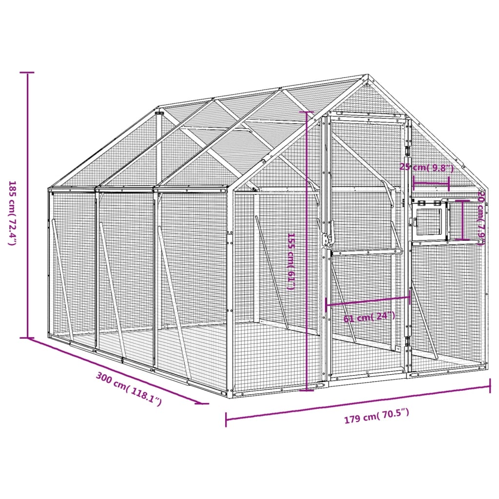 Ptičnica srebrna 1,79x3x1,85 m aluminij