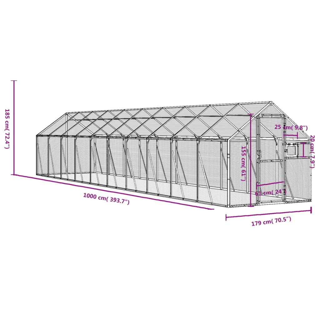 Ptičnica srebrna 1,79x10x1,85 m aluminij