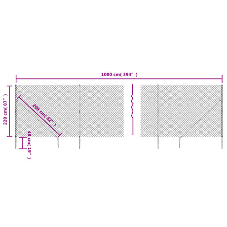 Žična ograja s konicami za postavitev zelena 2,2x10 m