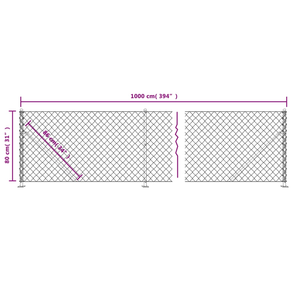 Mrežna ograja s prirobnico srebrna 0,8x10 m