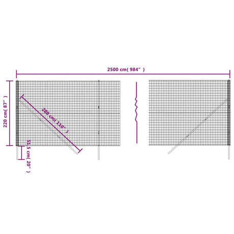 Ograja iz žične mreže zelena 2,2x25 m pocinkano jeklo