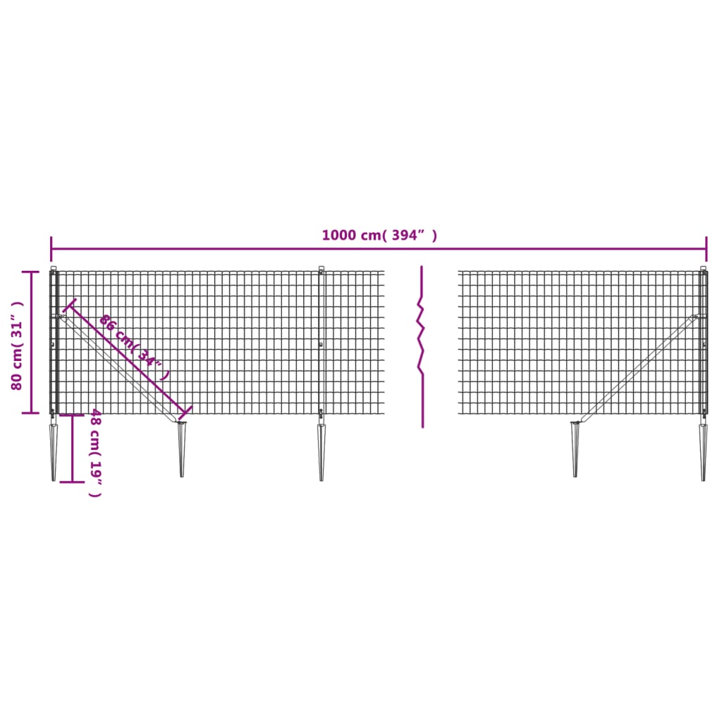 Mrežna ograja s konicami za postavitev zelena 0,8x10 m