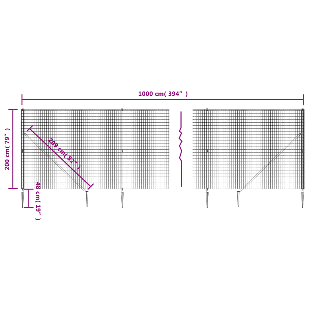 Mrežna ograja s konicami za postavitev zelena 2x10 m