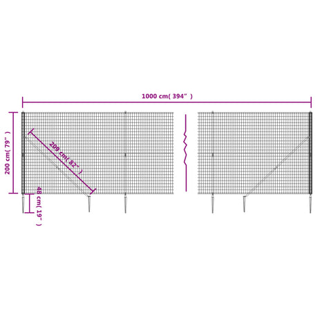 Mrežna ograja s konicami za postavitev zelena 2x10 m