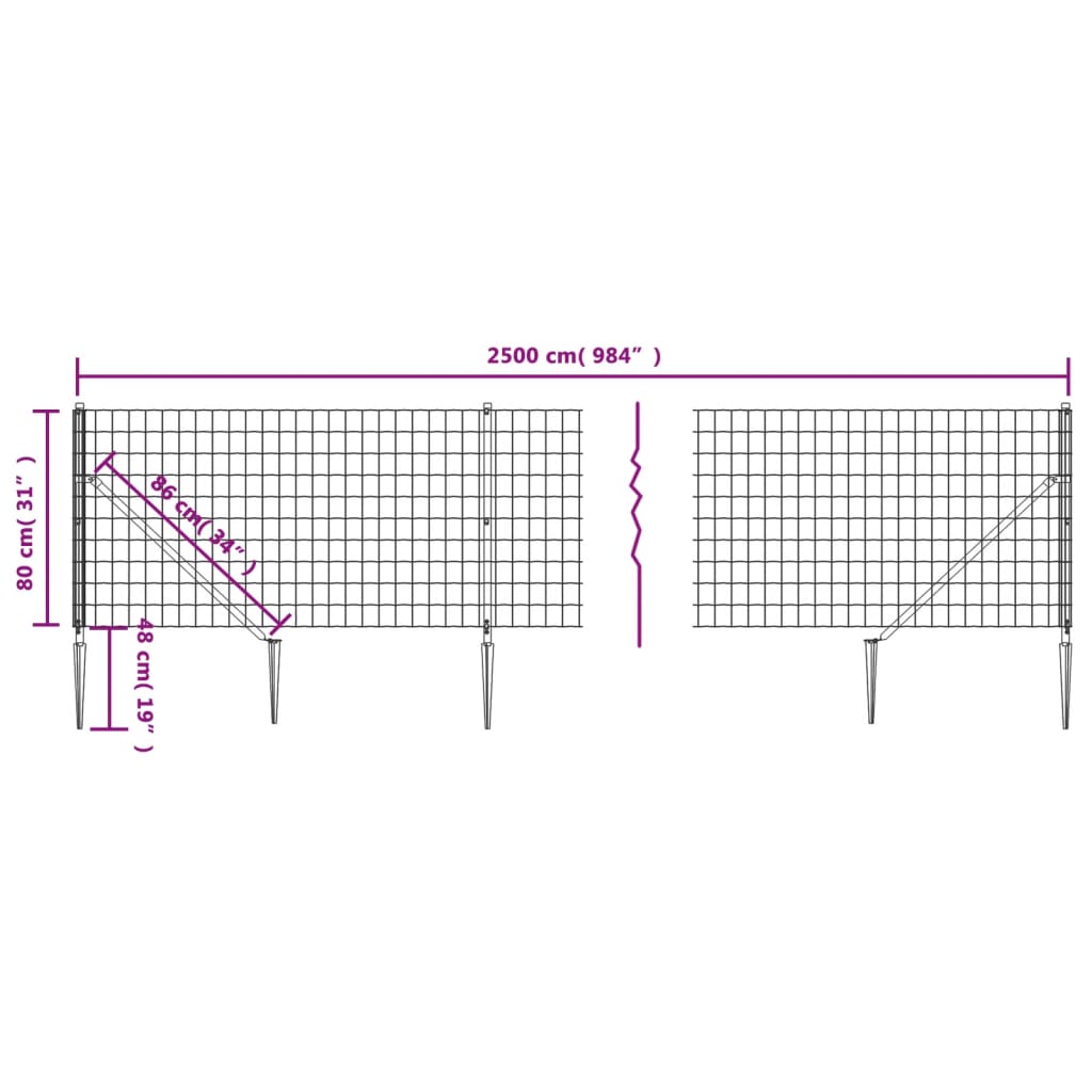 Mrežna ograja s konicami za postavitev zelena 0,8x25 m