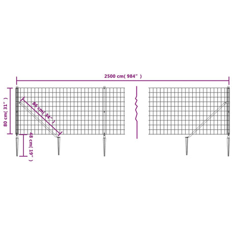 Mrežna ograja s konicami za postavitev zelena 0,8x25 m