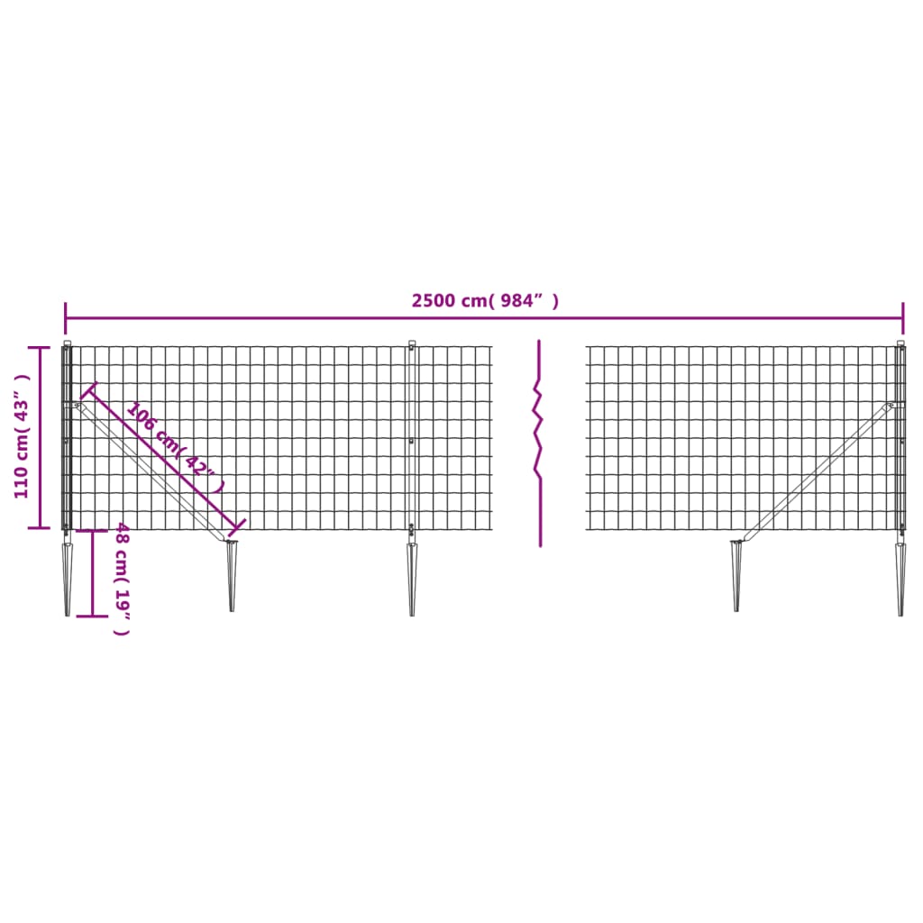 Mrežna ograja s konicami za postavitev zelena 1,1x25 m