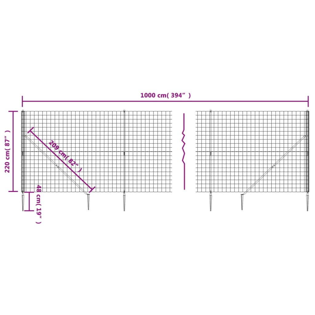 Mrežna ograja s konicami za postavitev zelena 2,2x10 m