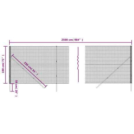 Ograja iz žične mreže antracitna 1,8x25 m pocinkano jeklo