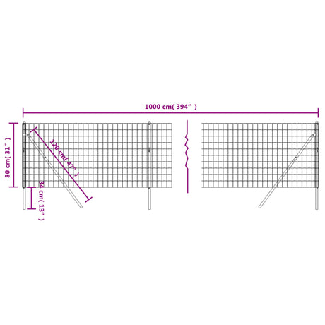 Ograja iz žične mreže antracitna 0,8x10 m pocinkano jeklo