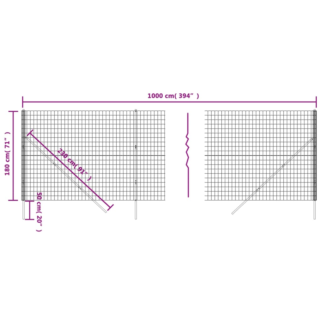 Ograja iz žične mreže antracitna 1,8x10 m pocinkano jeklo