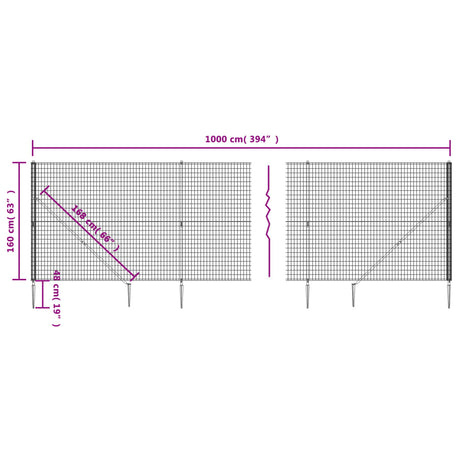 Mrežna ograja s konicami za postavitev antracit 1,6x10 m