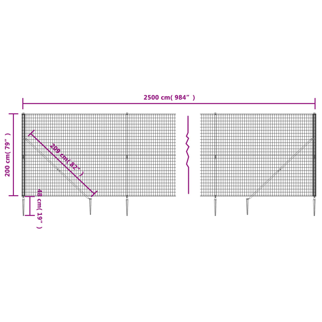 Mrežna ograja s konicami za postavitev antracit 2x25 m