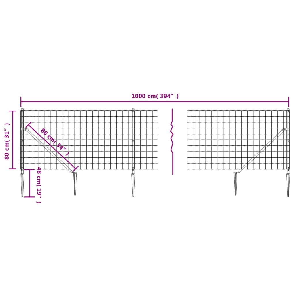 Mrežna ograja s konicami za postavitev antracit 0,8x10 m