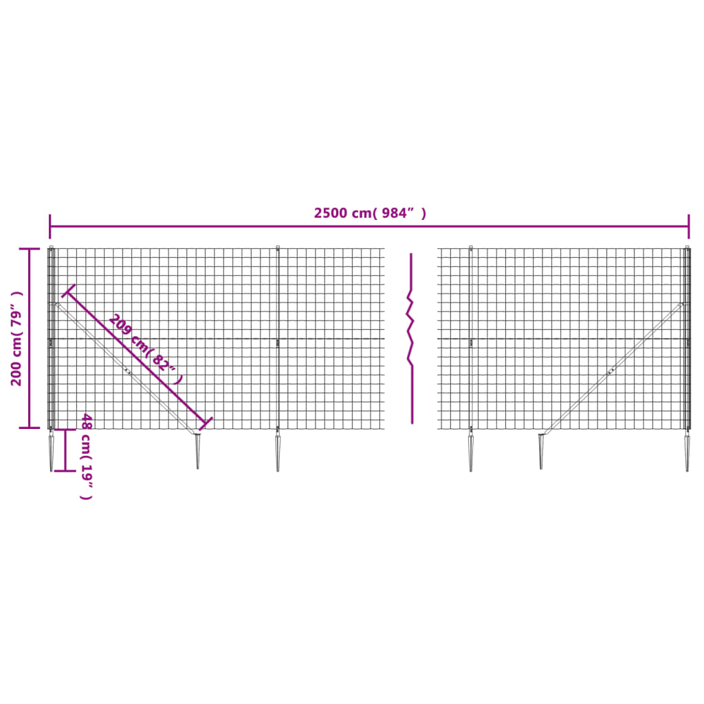 Mrežna ograja s konicami za postavitev antracit 2x25 m