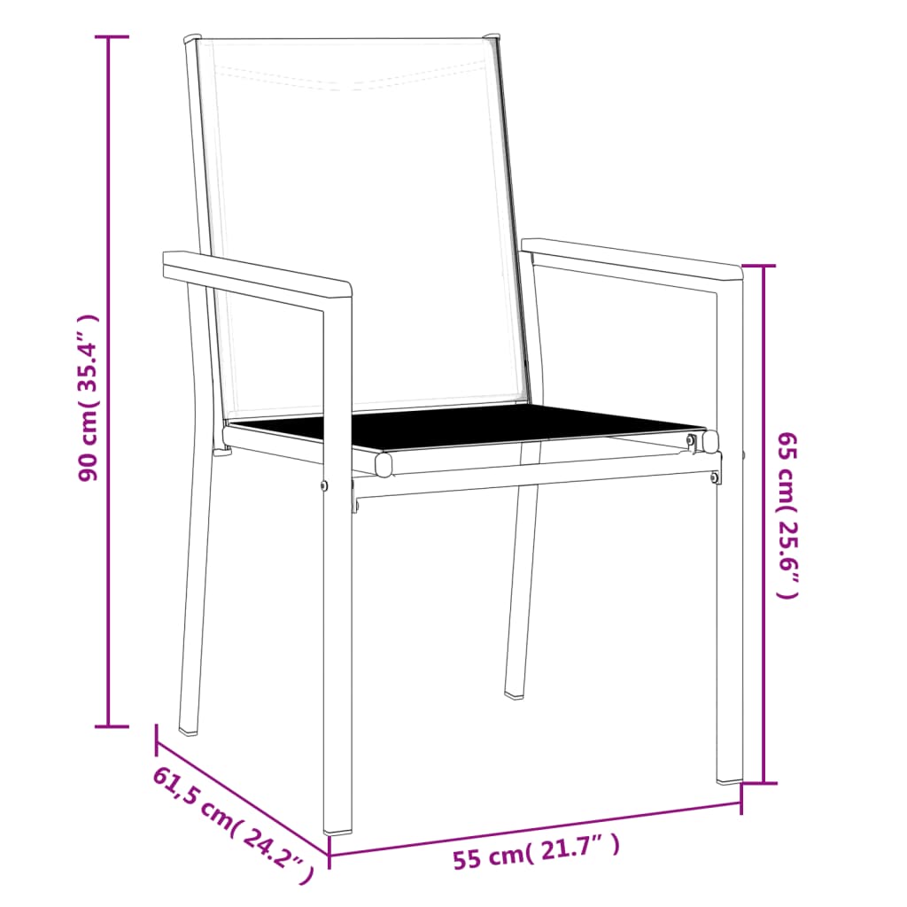 Vrtni stoli 2 kosa črni 55x61,5x90 cm textilene in jeklo