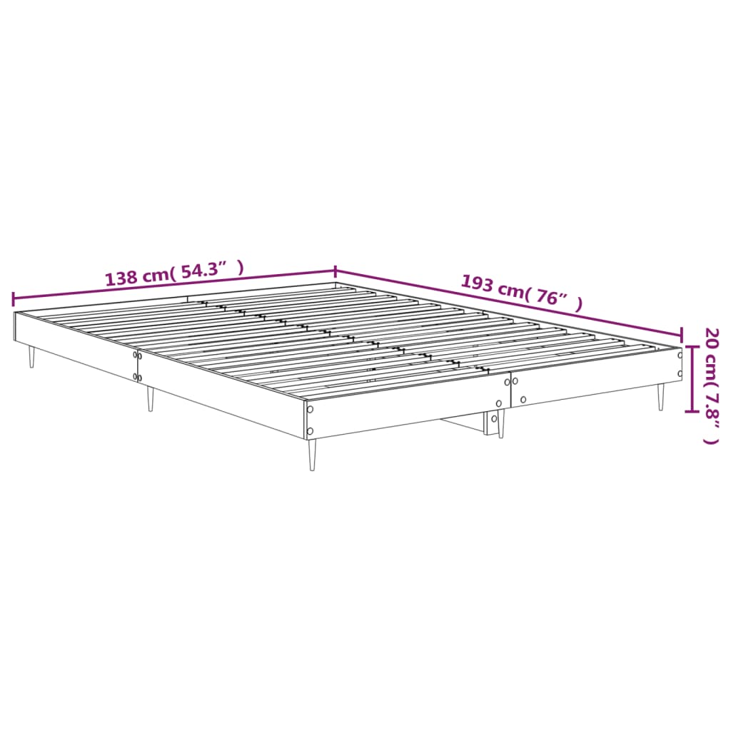 Posteljni okvir siva sonoma 135x190 cm inženirski les