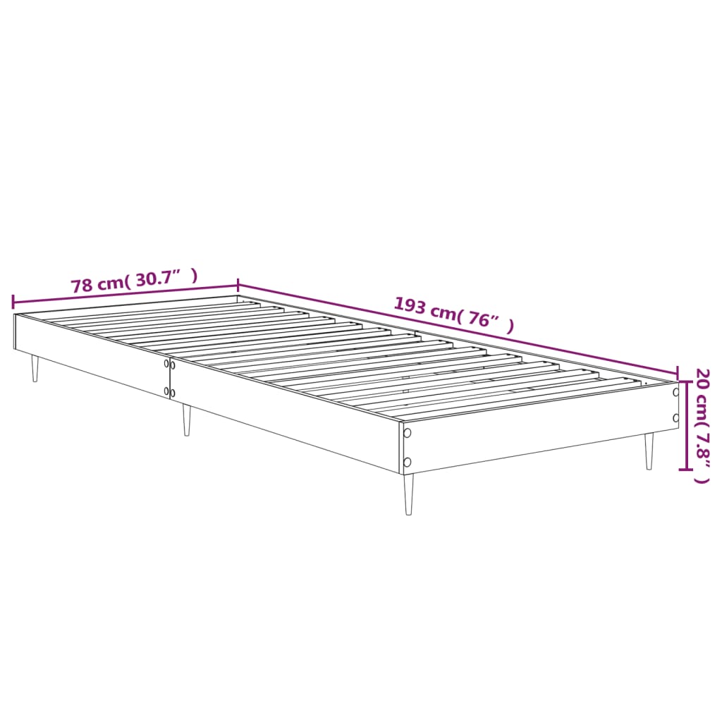 Posteljni okvir bel 75x190 cm inženirski les