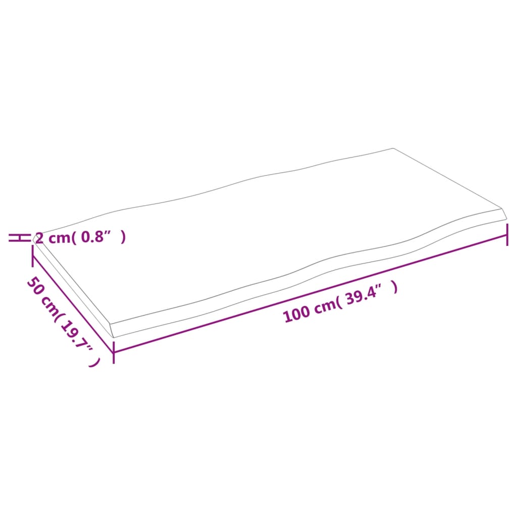 Mizna plošča 100x50x2cm neobdelana trdna hrastovina naraven rob