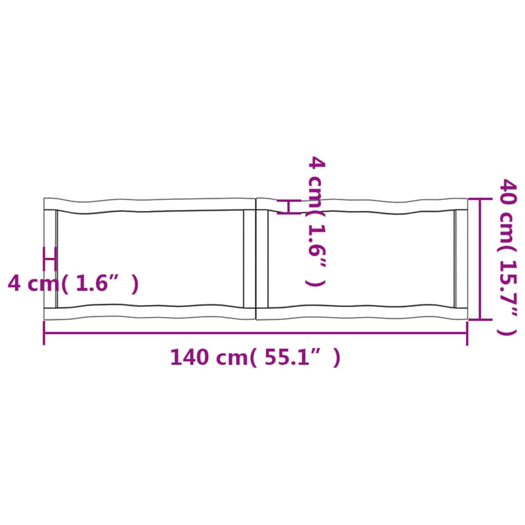 Mizna plošča 140x40x(2-4) cm neobdelana hrastovina naraven rob