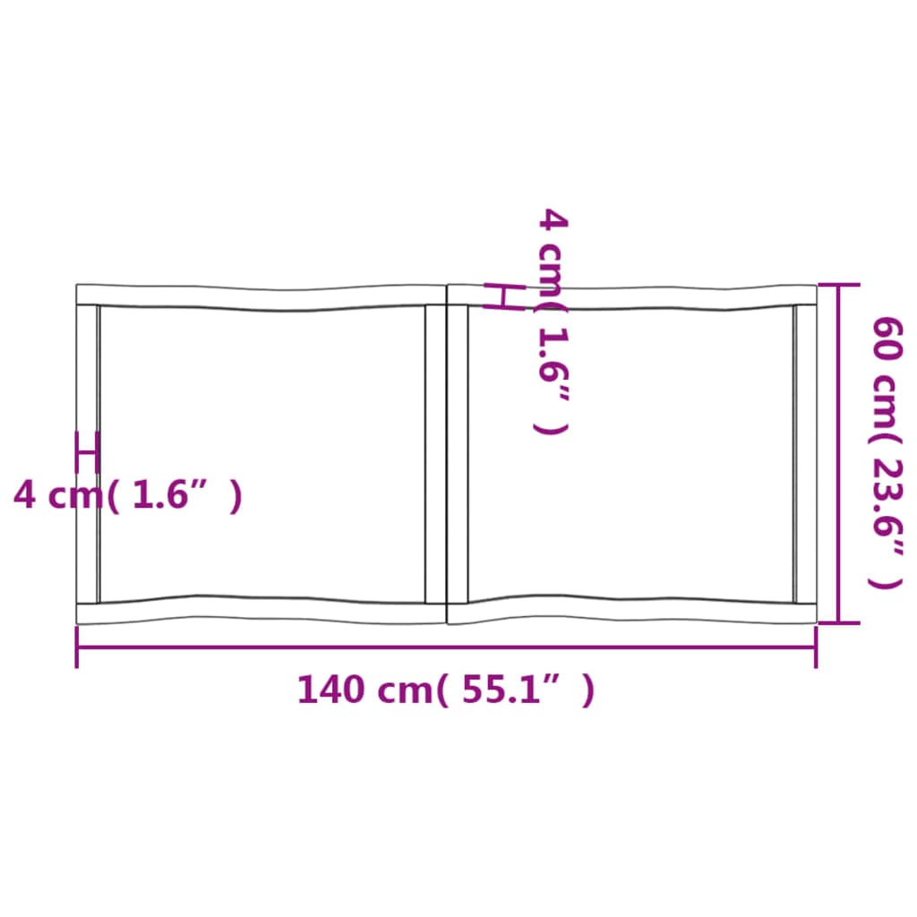 Mizna plošča 140x60x(2-4) cm neobdelana hrastovina naraven rob