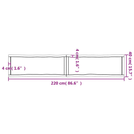 Mizna plošča 220x40x(2-4) cm neobdelana hrastovina naraven rob